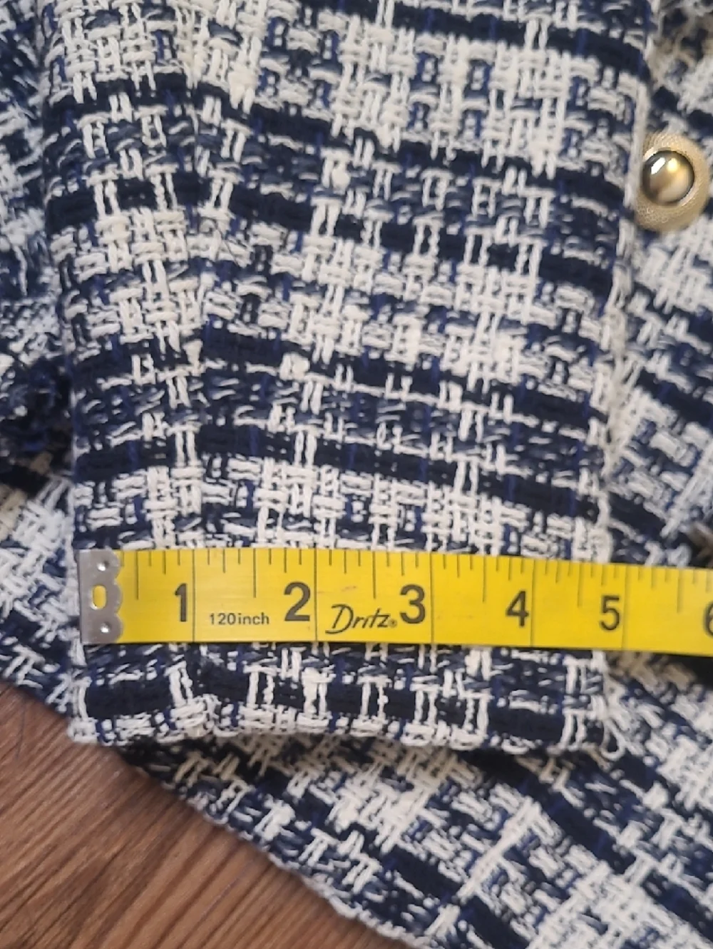ZARA Navy and White Tweed Double-Breasted Crop Blazer
